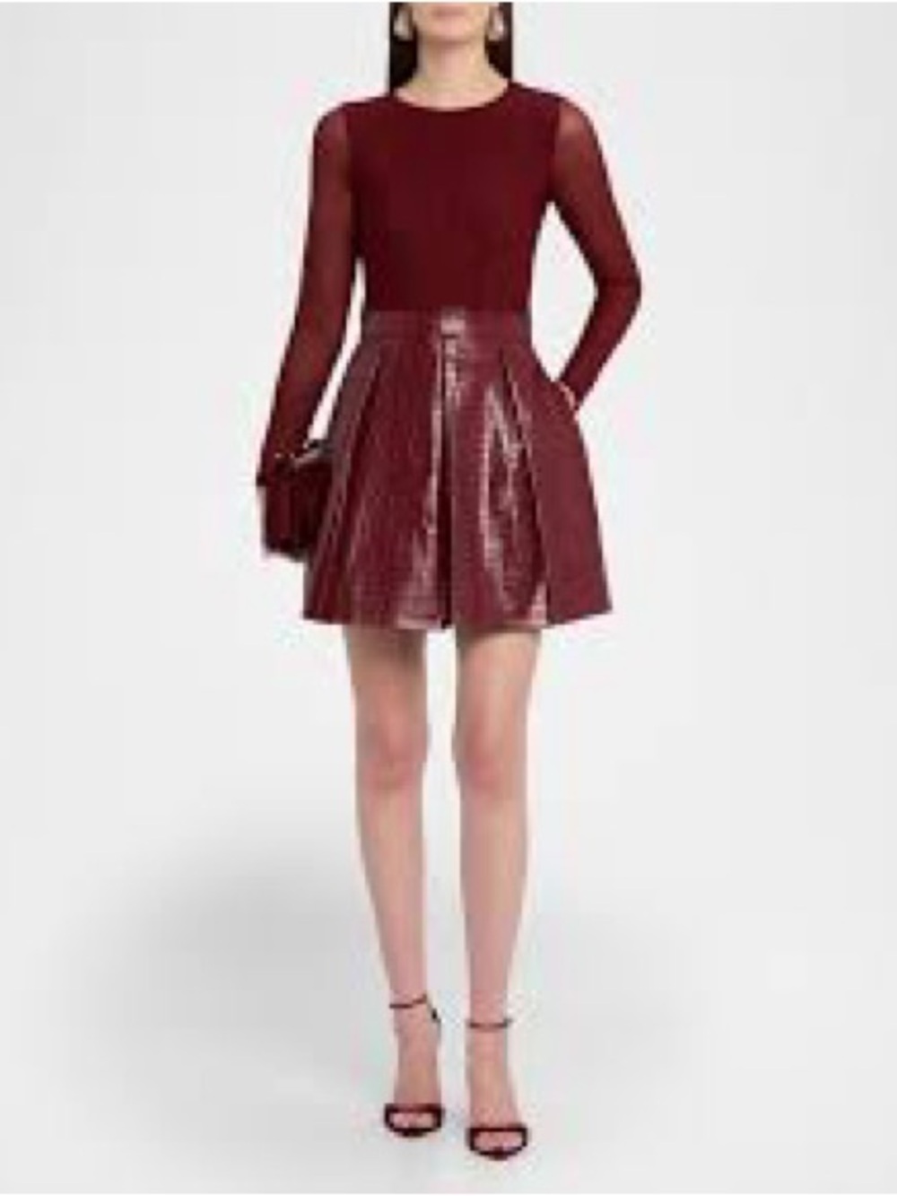 Alice + Olivia Burgundy Long-Sleeve Fit & Faux-Croc Skater Dress